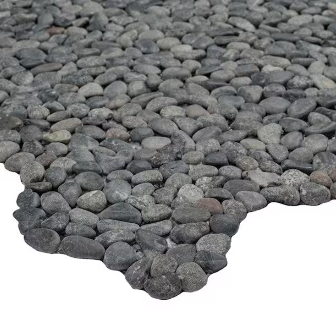 29sqft - Noir Ash Mini Pebble 12x12 Tumbled Marble Mesh-Mounted Mosaic Floor and Wall Tile