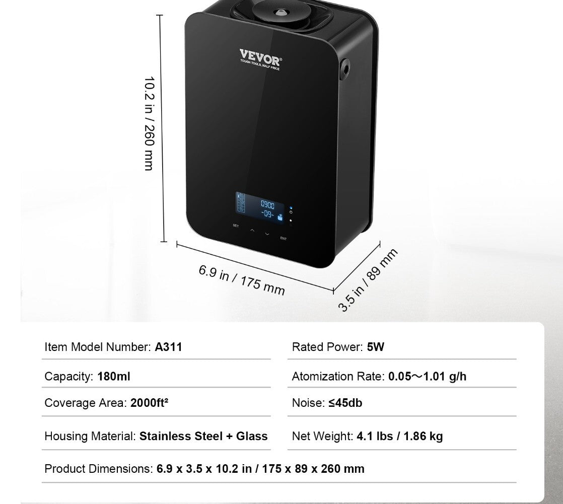 VEVOR A311 Aroma Diffuser with Bluetooth Control, 180ml Capacity