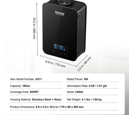 VEVOR A311 Aroma Diffuser with Bluetooth Control, 180ml Capacity