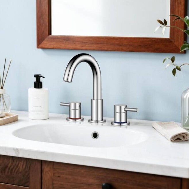 Aklfgn Widespread 2-Handle Bathroom Faucet Polish Chrome TPLT-006DG-XS