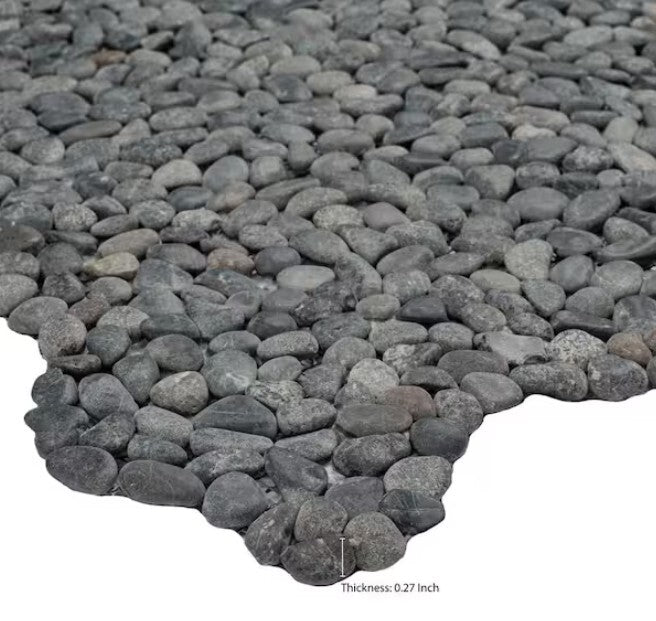 29sqft - Noir Ash Mini Pebble 12x12 Tumbled Marble Mesh-Mounted Mosaic Floor and Wall Tile