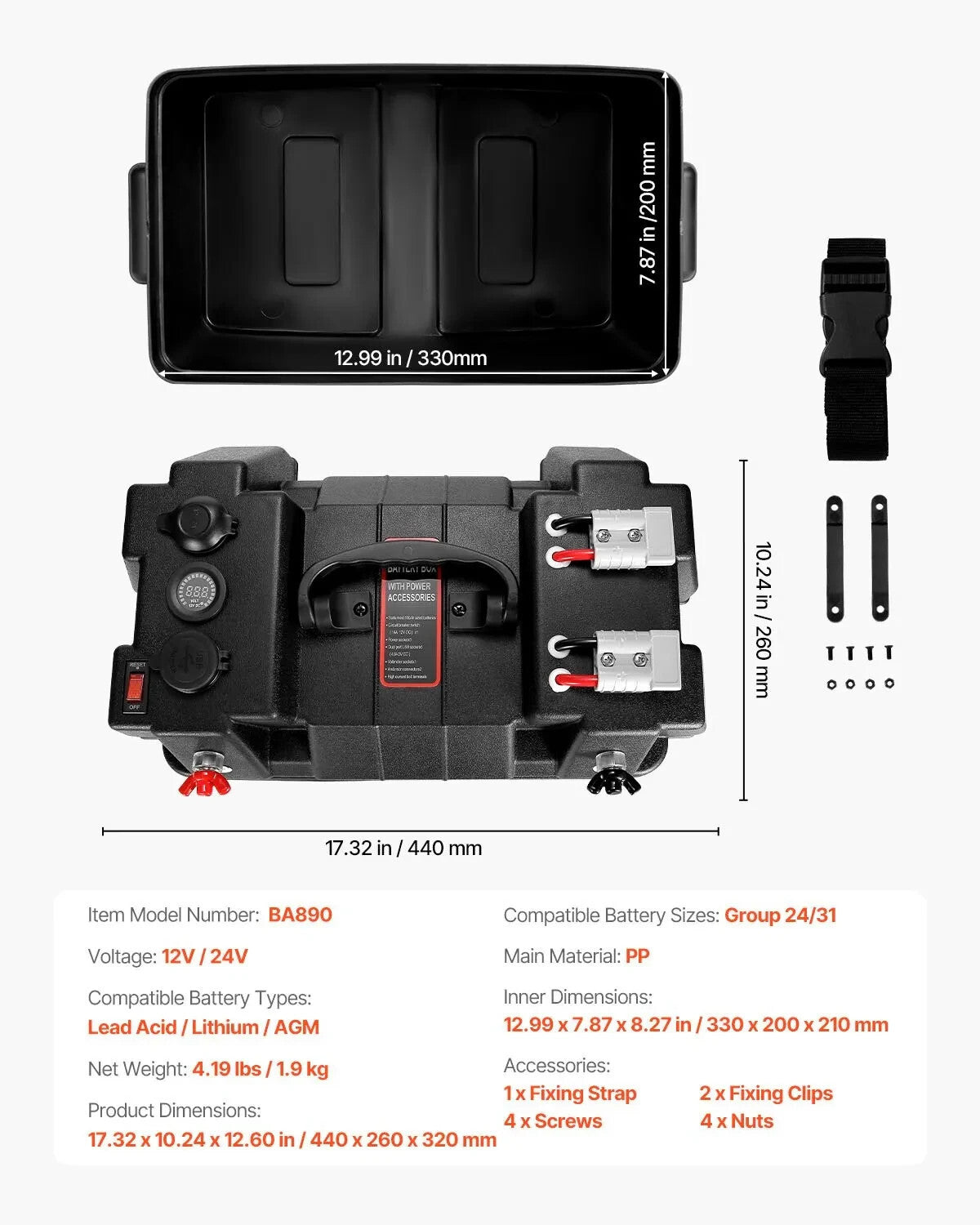 VEVOR Battery Box Group 24/31 Smart Battery Box 12V/24V/36V for Trolling Motor