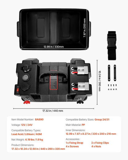 VEVOR Battery Box Group 24/31 Smart Battery Box 12V/24V/36V for Trolling Motor