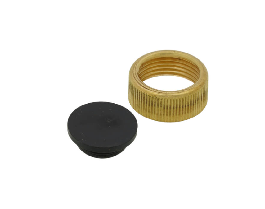 a brass plated ring with a black knob